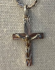 Marked 925 Italy 1"Crucifix 14"Chain. Perfect 1st Communion /Confirmation Gift