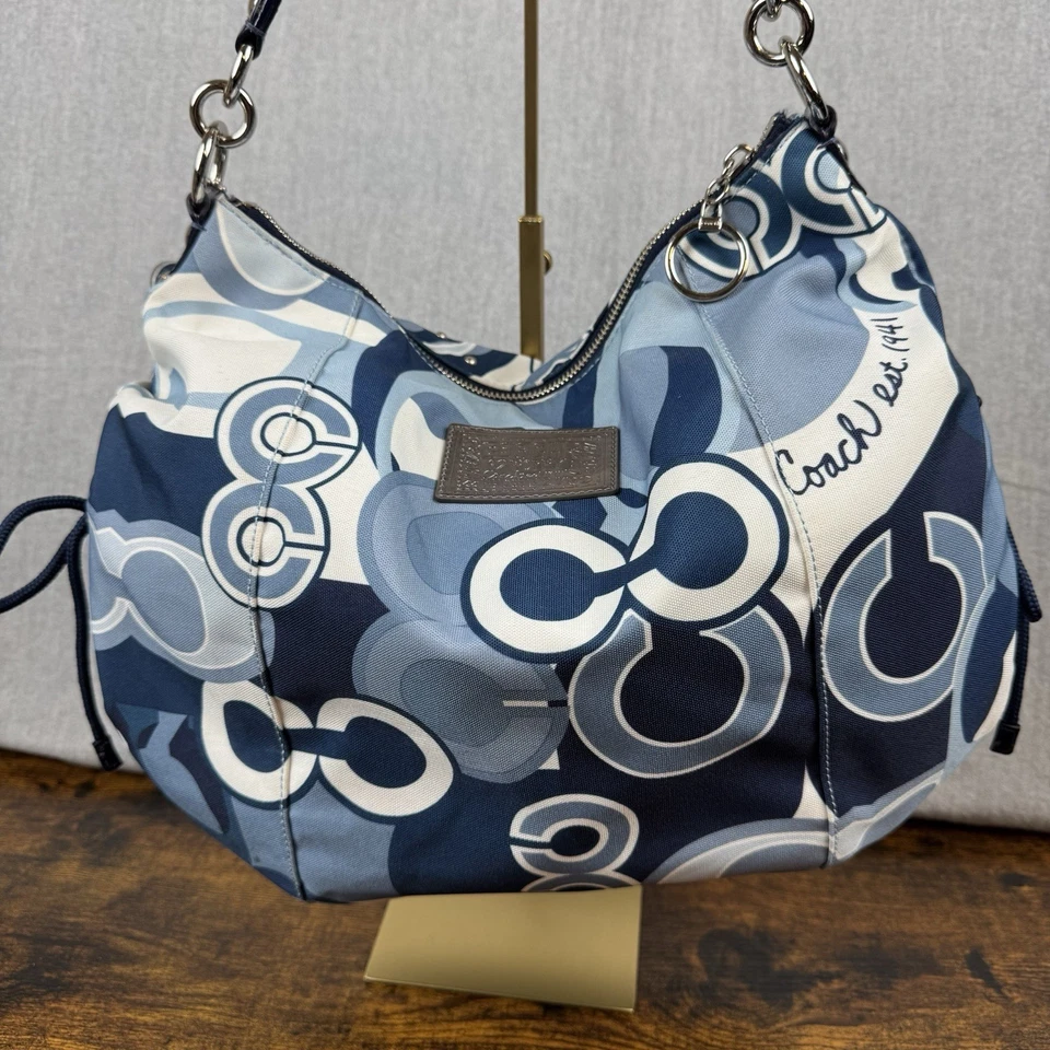 Coach Poppy Shades Of Blue Hobo Handbag 15377 Y2K Signature Cs Purse Leather - Image 2 of 4