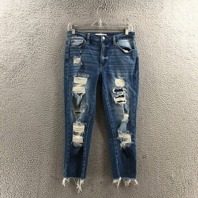 KanCan Distressed Skinny Jeans Womens 28 (actual 28x22) Blue Denim Mid Rise Zip