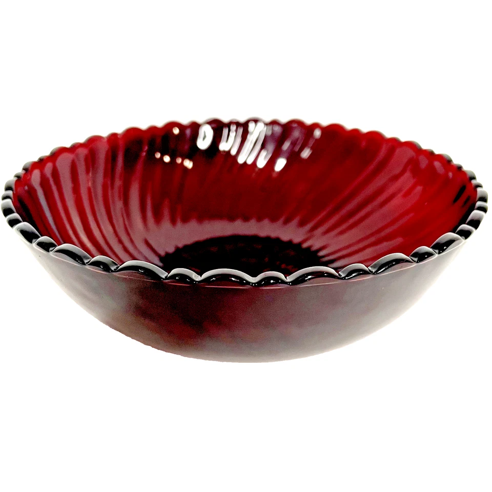 Ruby Red Glass Swirl Bowl 6.5" Scalloped Edge Anchor Hocking Royal Ruby Vintage - Image 2 of 4