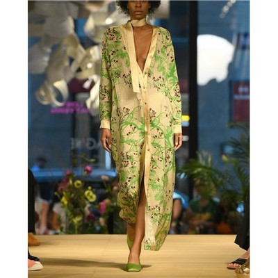 Large LOST PATTERN Coco Dream Belted Kaftan Shirt Dress Green FreeShip