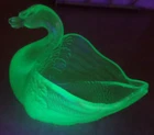 Fenton Uranium Glass Open Swan Green Carnival Glass Iridescent Glows UV