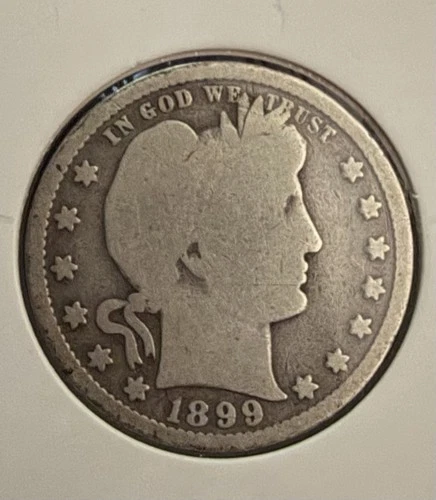 1899-(P)hiladelphia Barber Quarter Circulated VG 25C 90% Silver Look!