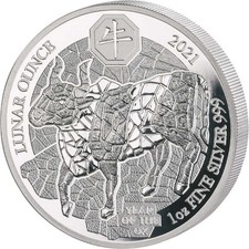 2021 Rwanda 1 oz Silver Lunar Year of the Ox Proof 97.18 per troy oz