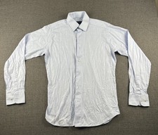 David Donahue Men's SLIM Fit Light Blue Micro Stripe Dress Shirt 15.5 34/35