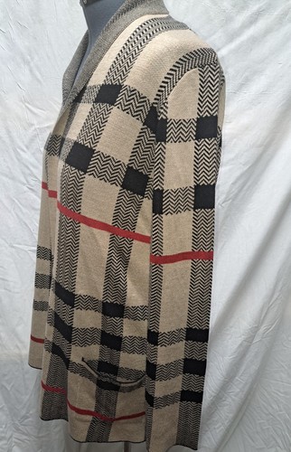 Leo & Nicole Tan & Black w/ red Thick Knit Cardigan Long Pockets Women’s Size L - Picture 2 of 5