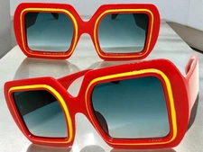 OVERSIZED Exaggerated Vintage Retro Style SUNGLASSES Large Big Square Red Frame