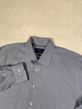 David Donahue Dress Shirt Mens 17 32/33 Blue Micro Check Trim Fit L/S Cotton