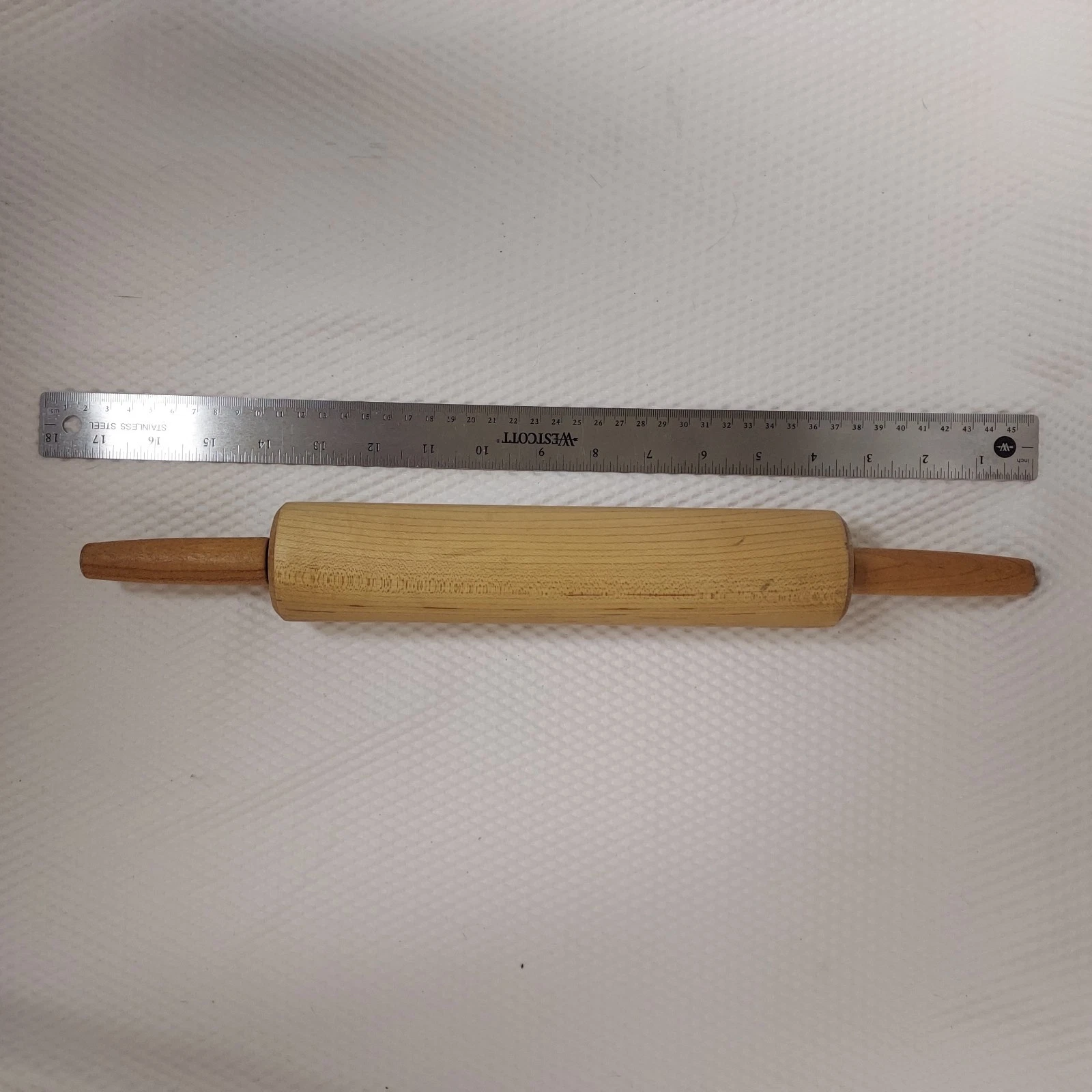 Vintage Real Wood Rolling Pin with Metal Rod 16.5" long