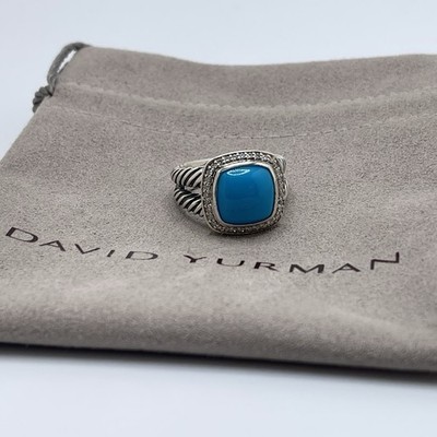 David Yurman Ring Sterlingsilber Albion 11 mm mit Türkis und Diamanten Größe 7