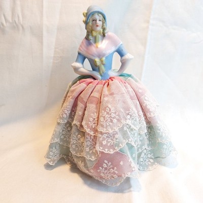x-94449	Alte Porzellan Teepuppe Half Doll Nadelkissen H:ca. 23cm,