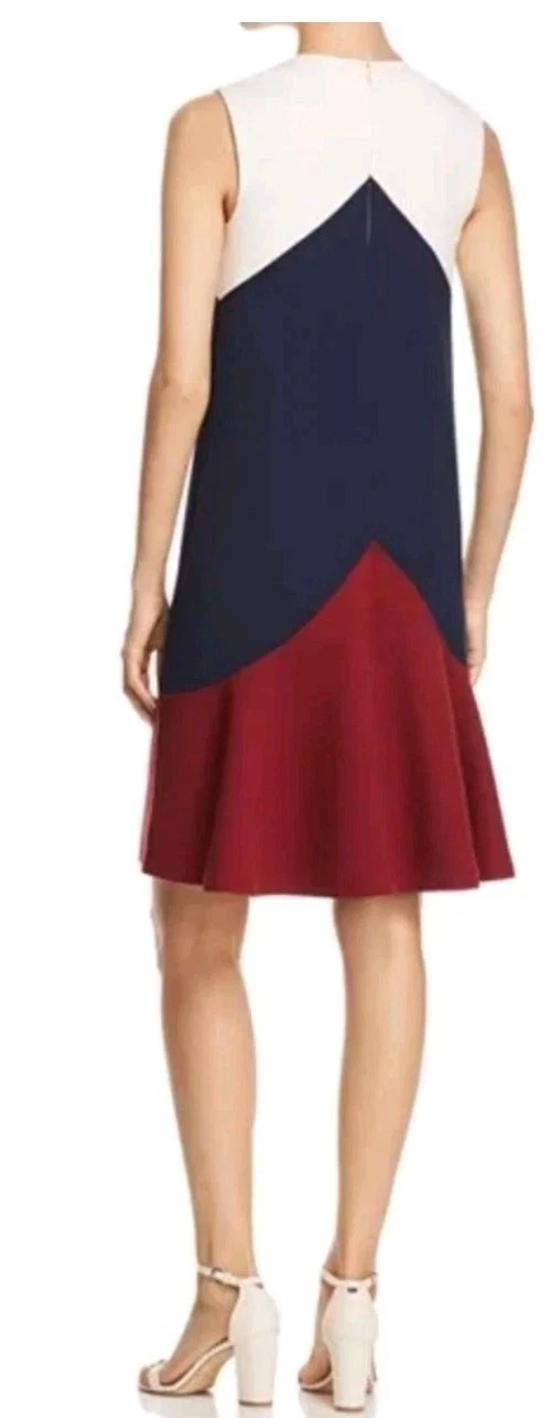 Tory Burch donna taglia XL bianco blu bordeaux senza maniche color block fit svasato