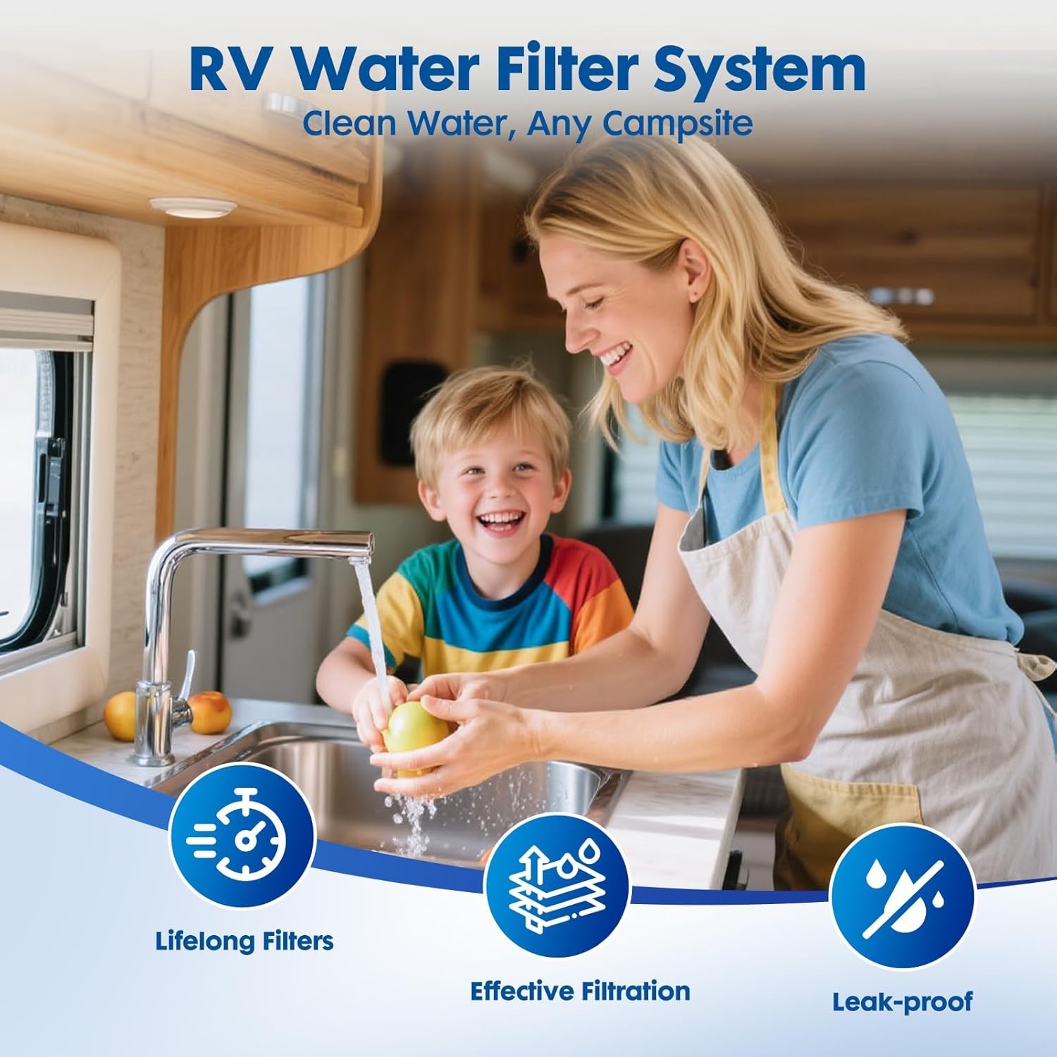 RV Water Filter System, 0.01 Micron RV Water Filtration System, 5-Stage PP+CTO+U