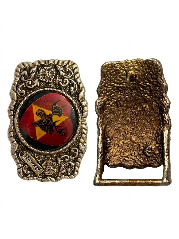 Vintage Loyal Order of Moose Belt Buckle "Howdy" Alces Moose Heart Brass Tone