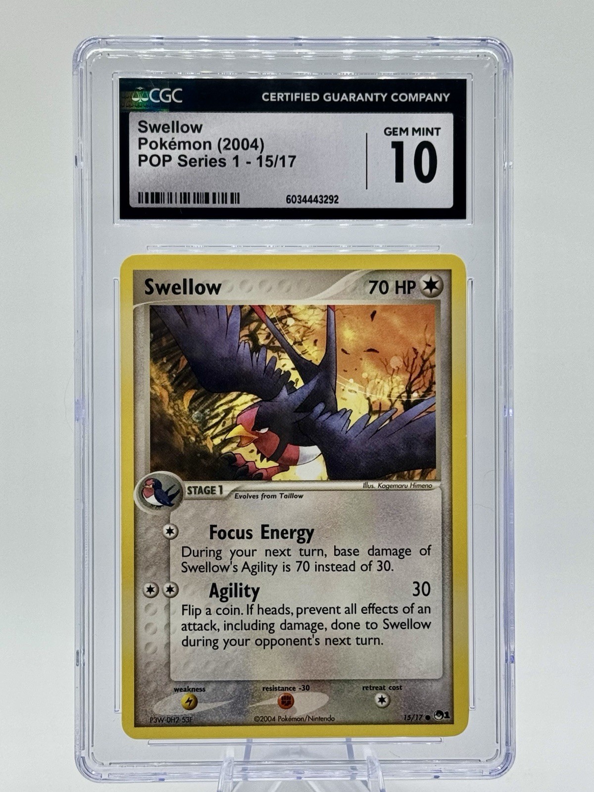 VINTAGE ENGLISH Pokemon 2004 POP Series 1 SWELLOW 15/17 CGC 10 GEM MINT