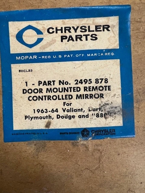 Espelho remoto montado na porta Mopar NOS para 1963-64 Valiant, dardo. Plymouth/Dodge - Imagem 3 de 4