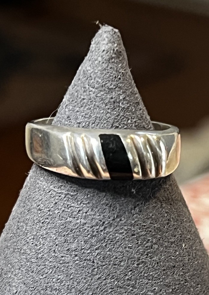 Vintage Taxco Mexico Sterling Silver 925 Sz 7.5 Onyx Ring Hallmarked Tested