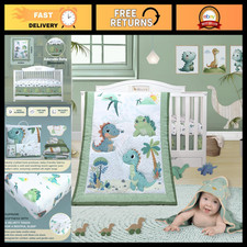 4-Piece Unisex Baby Dinosaur Crib Bedding Set - Comforter, Fitted Sheet, Skirt 