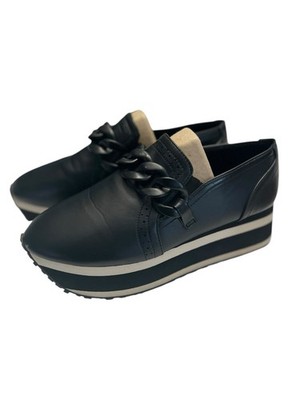PIERRE DUMAS Paloma Black Faux Suede CHAIN DETAIL Platform SLIP-ON Sneakers 8.5