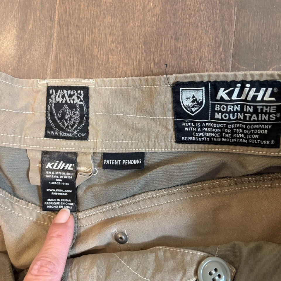 Pantalones Kuhl Renegade Exterior 34x32 Caqui Técnico Senderismo Ropa de Trabajo Desgarro Reparado Foto 2 de 4