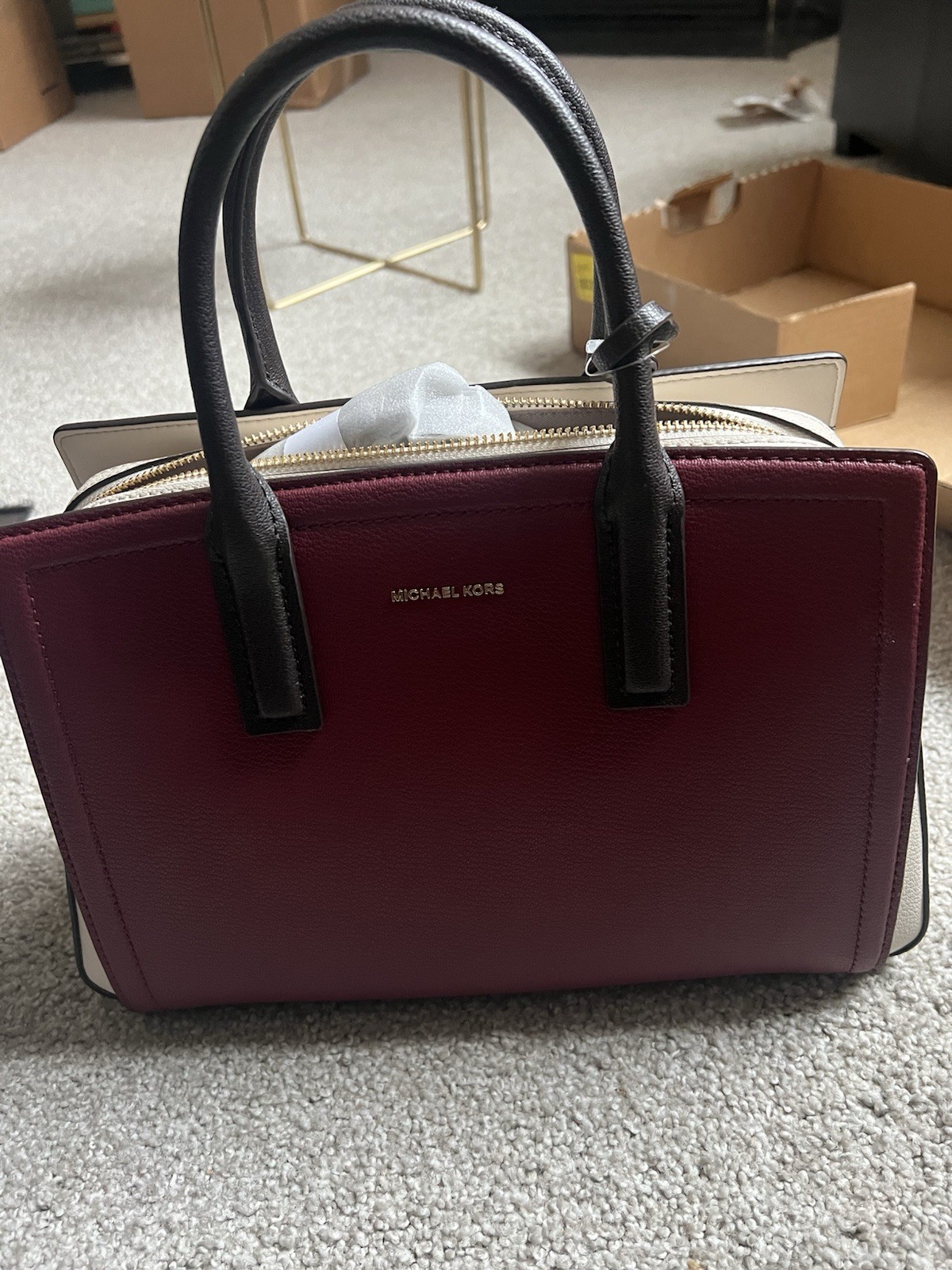 Michael Kors Laila Pebbled Leather Medium Mulberry Multicolor Sachel, NWT, Purse thumbnail 3