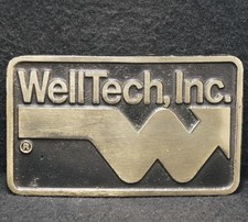 XD29150 VINTAGE 1970s WELL TECH, INC. OIL WELL SOLID BRASS BELT BUCKLE