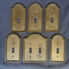 Set Of 6 Vintage Italian Solid Brass Switch Plate Covers - (1) double (5) single