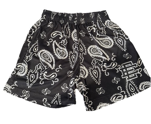 Pantalones Cortos Básicos Eric Emanuel Negro Paisley EE Talla Grande (L) Raro Difícil de Encontrar - Imagen 2 de 5