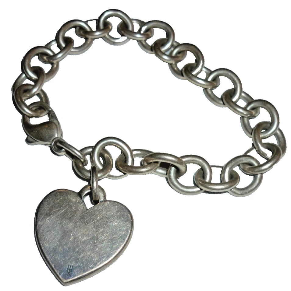 RETIRED James Avery Sterling Silver Classic Cable Bracelet Heart Charm 7" 36g - Image 2 of 4
