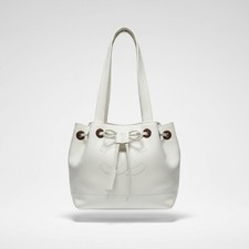Chanel Vintage White Caviar Leather CC Drawstring Tote shoulder Bag