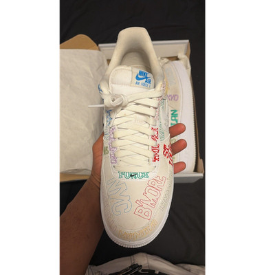 Nike Air Force 1 White Multicolor Embroidery City Theme Men's Leather Sneakers