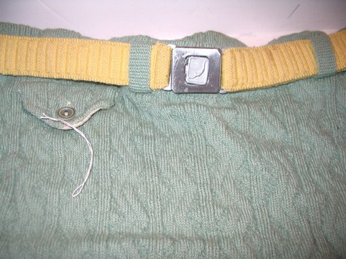 Vintage 1940s 50s Jantzen Mens Wool Knit Bathing Suit Aqua Color w Yellow Belt 2 - Picture 3 of 7