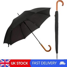 Classic Gents Auto Walking Length Black Umbrella With Wood Handle, Sleeve &