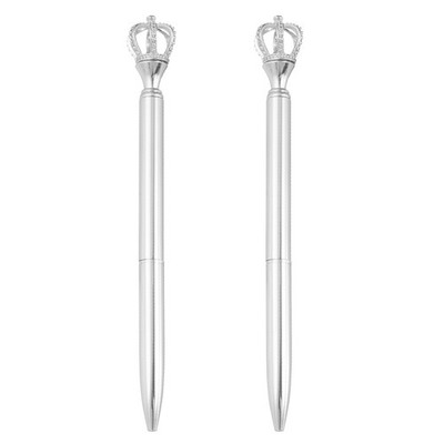 Crown Ballpoint Pen, 2Pcs 1.0mm Black Ink Metal Pen with Crown Top Silver Plated