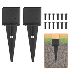 2 Set 4"x 6"Fence Post Anchor Ground Spike 22"Heavy Duty Metal Stake Bases