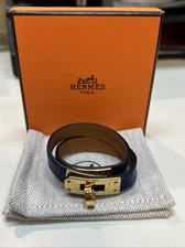 Hermes Kelly Double Tour Gold Hardware Purple Crocodile 5” Wrap Bangle Bracelet
