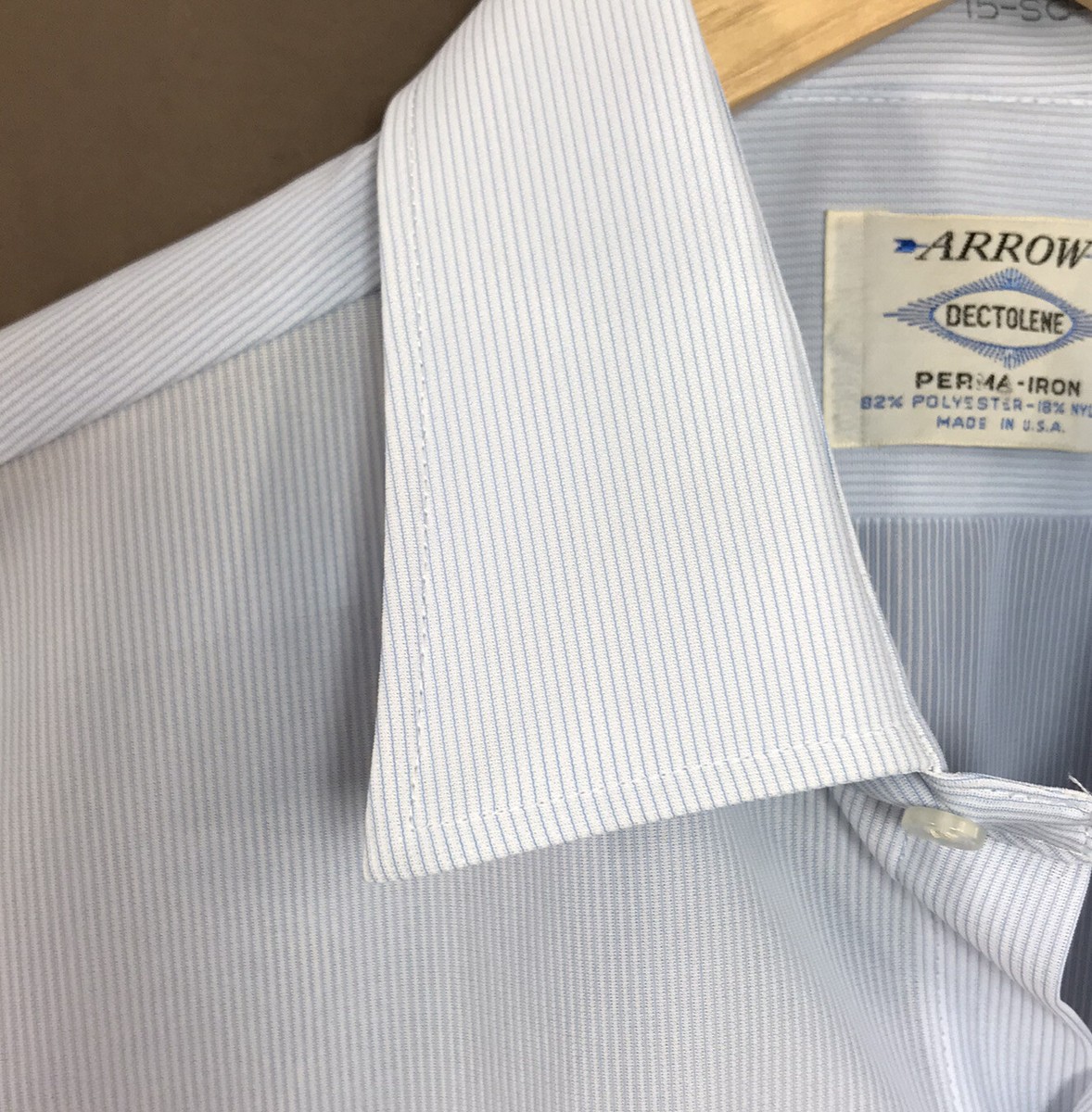 VTG 1960s 70s Arrow Dectolene Blue Pinstripe S/S Dress Shirt VTG 1960s 70s Arrow Dectolene Blue Pinstripe S/S Dress Shirt