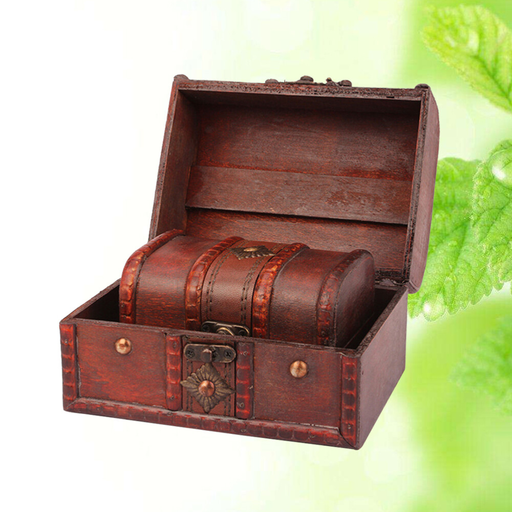 アンティーク風仕上げのminiBOX  2個set    ハンドメイド雑貨 2pcs Antique Vintage Wooden Box Stamp Flower Small Metal Lock
