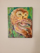 Karen Tarlton Canvas Fine art Owl 8 x 10 Oils painting wildlife bird brown 