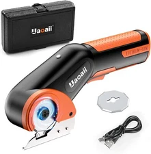 USB Cordless Electric Scissors Leather Rotary Cutter w/Safety Button & Led Light
