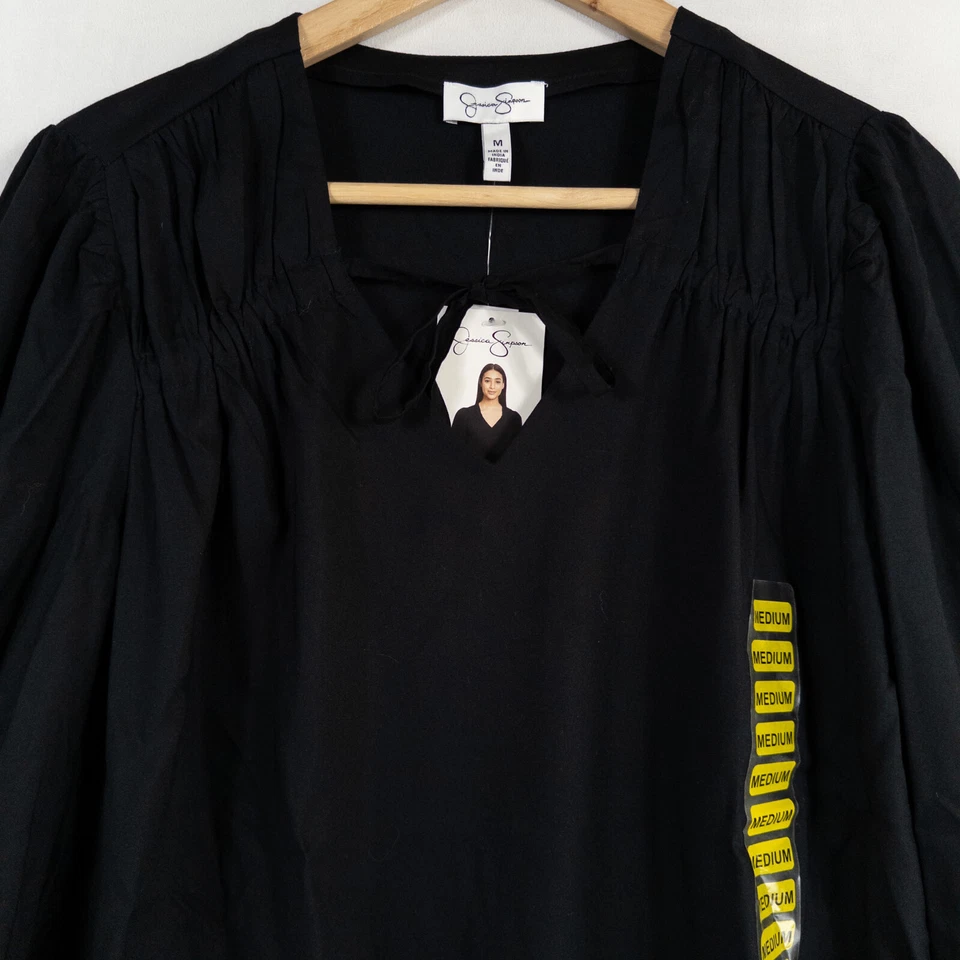 Jessica Simpson Top Blouse Womens Medium Black Viscose Flare Sleeve Casual - Image 2 of 4