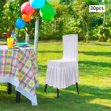 30 Pieces Chair Slipcovers with Skirt, White Wedding Stretch Chair Cover