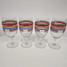 Set of 4 Fiestaware - Libbey Multicolor Stripes Water Goblets Glasses 7" Fiesta