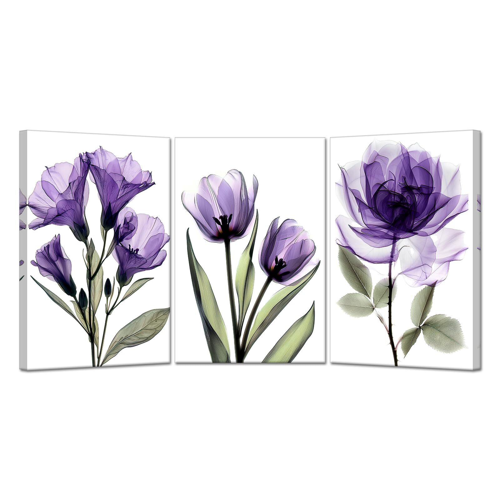Chic Tropical Home Decor - 3 Piece Set, 16x24'' Each, Purple X-Ray Flowers Gi...