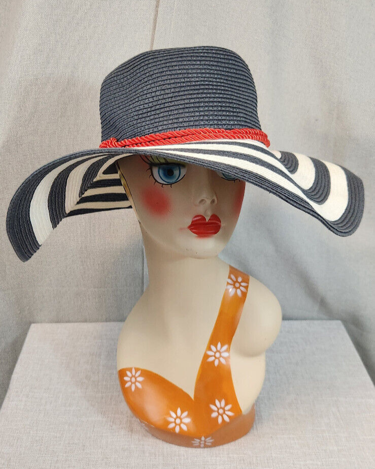 Betmar New York Wide Brim Sun Hat White Black White Black BETMAR Vintage Beach hat black/white wide brim floppy beach  main image 3