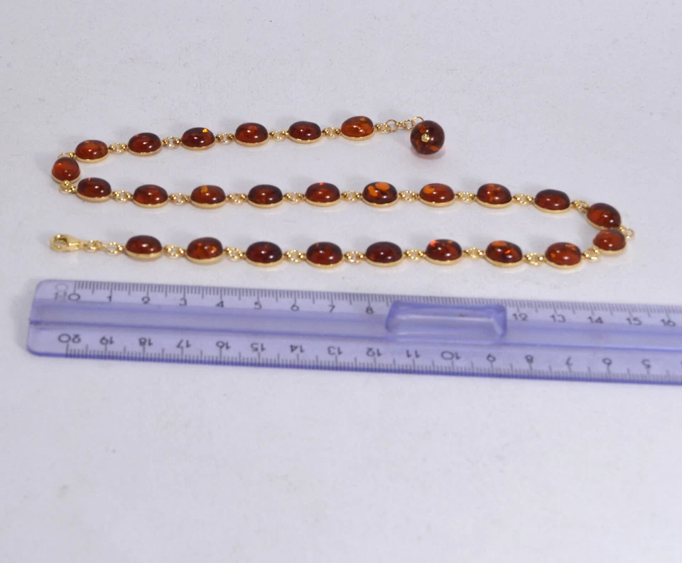 COLLANA  ARGENTO 925 DORATO CON CABOCHON AMBRA 8 x 10 mm               AGLN 0244 - Immagine 4 di 4