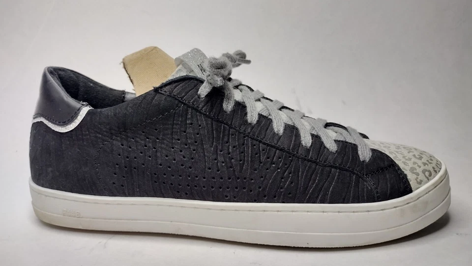 P448 John состаренная зебра черная замша металлический серый на шнуровке низкий верх ЕС 37 США 7 - Изображение 2 из 4