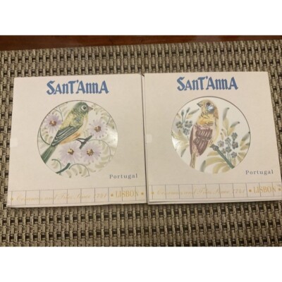 Hand Painted Sant Anna Portugal Tile Lisbon Set Of 2 Birds Magnificent