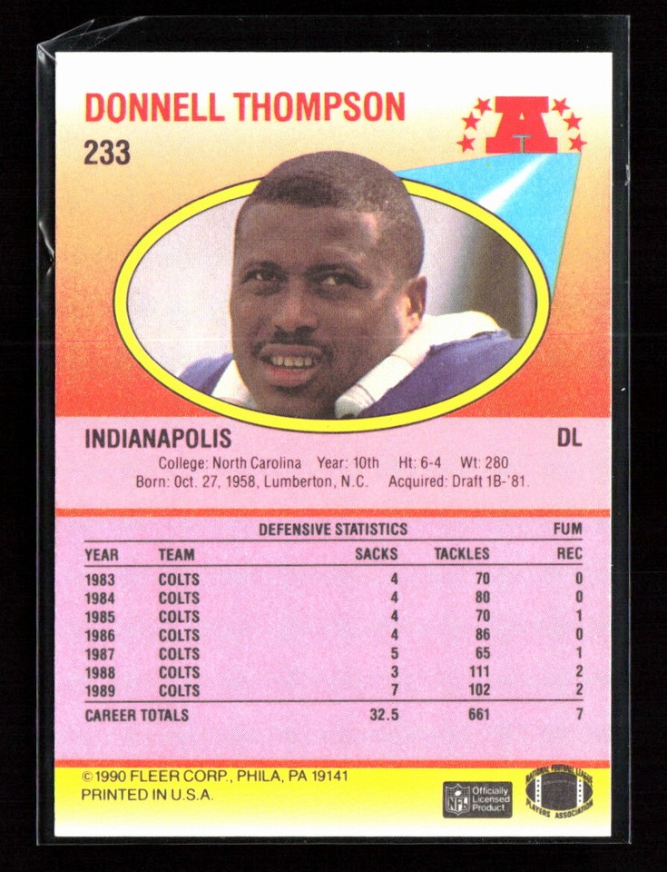 1990 Fleer #233 Donnell Thompson Indianapolis Colts | eBay