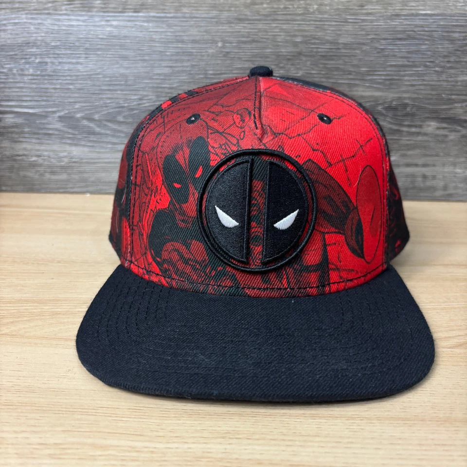 Deadpool Hat Cap Snap Back Black Red Marvel Adjustable - Image 2 of 4
